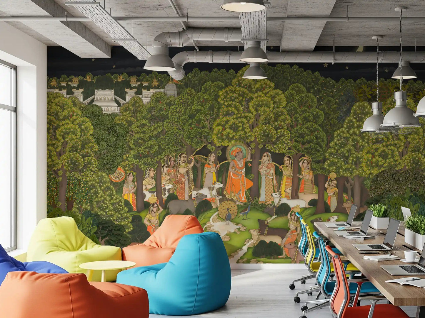 Moonlit forest wall mural from Krishna's Enchanted Forest Night