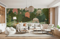Krishna-inspired wall mural with calm landscape and gentle details