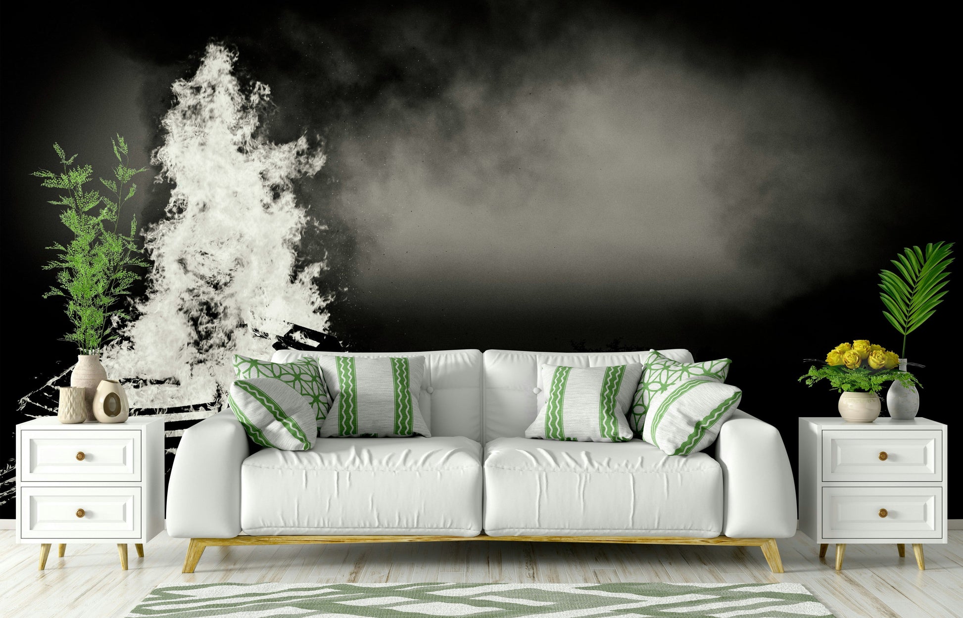 A graceful subtle flame wall mural in warm, natural tones.

