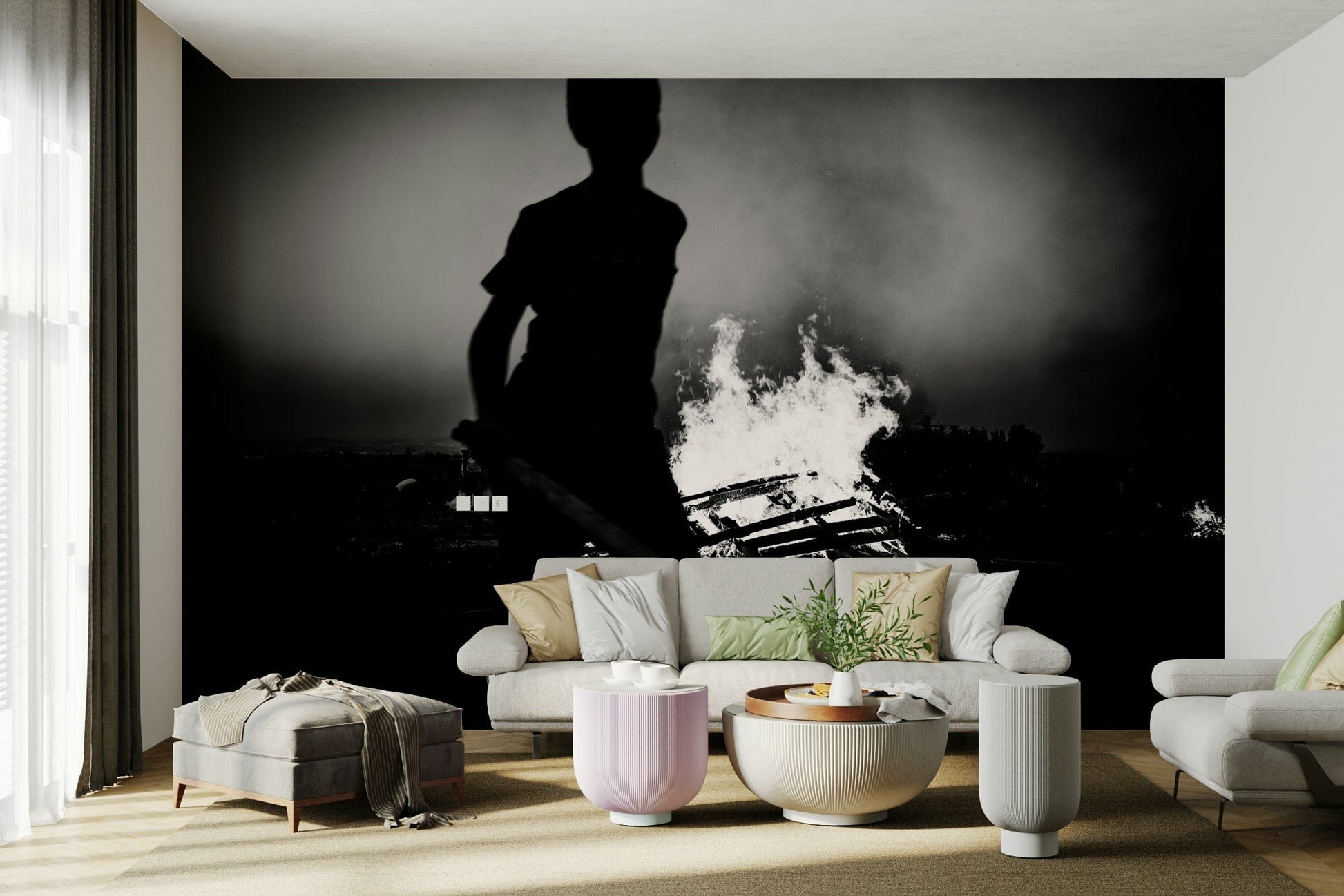 An artistic cultural celebration mural on minimalist wallpaper.

