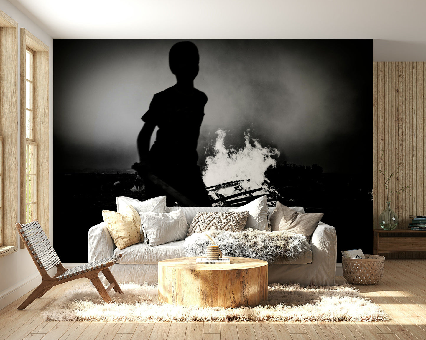 A beautiful festival bonfire wallpaper mural for a modern home.

