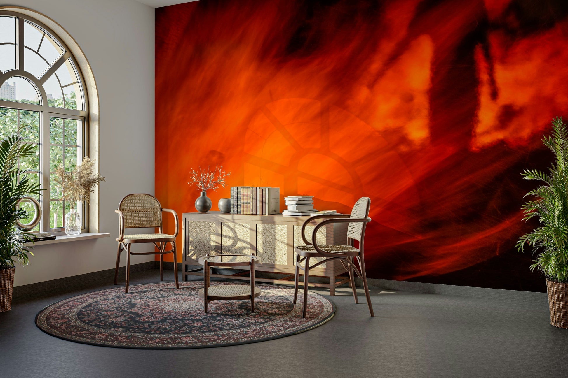 A beautiful outdoor night wall mural for a living room.

