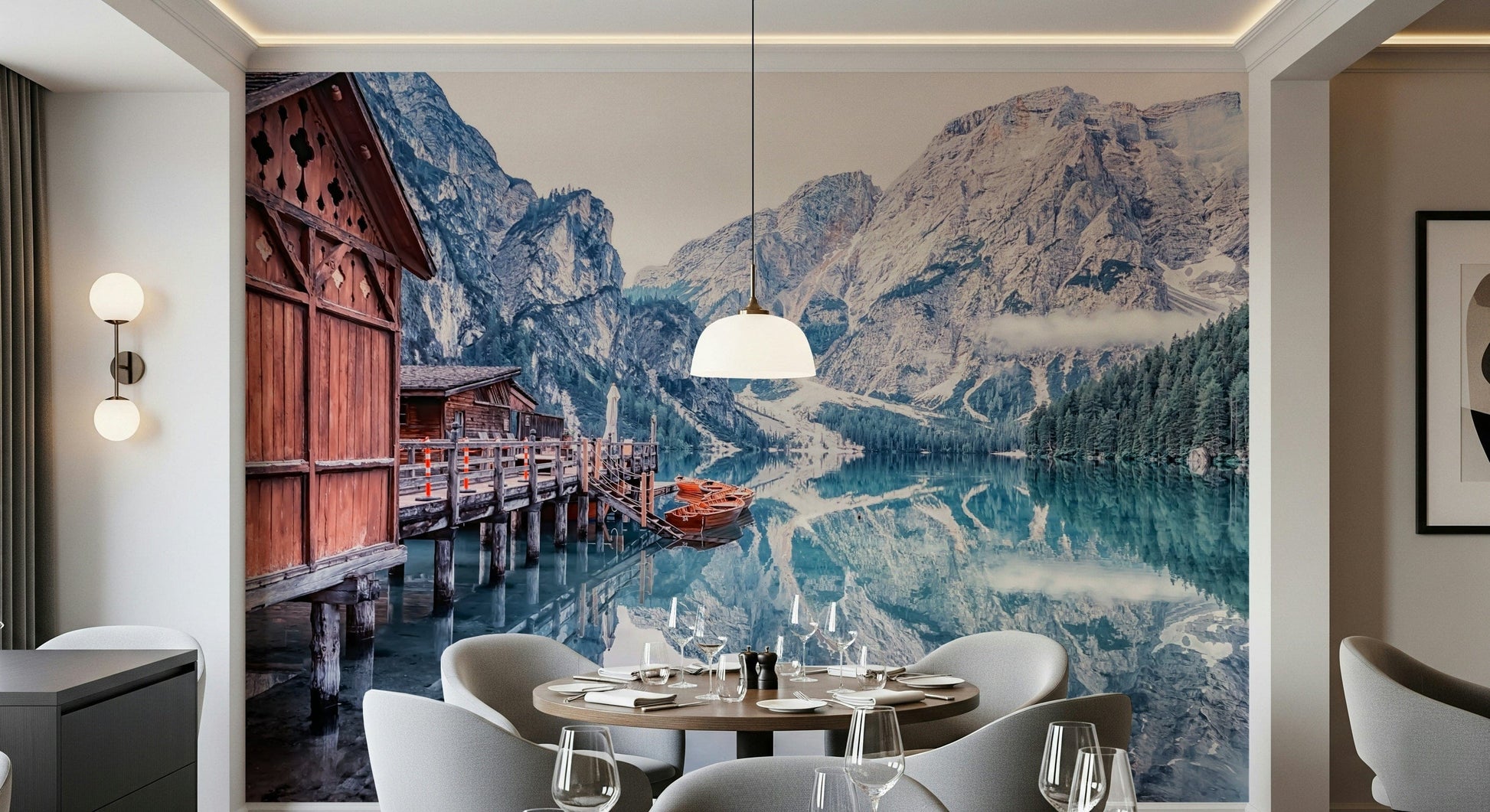 High contrast nature scene Lago di Braies Reflection wall mural art