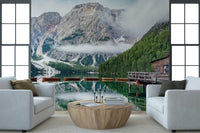 Mirror image water, Lake Braies Calm mural, tranquil design.