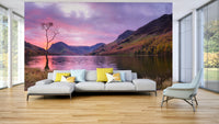 A graceful subtle tree wall mural in warm, natural tones.

