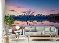 Order Lake Serenity Dusk peel and stick wallpaper, quick installation, dreamy scenery.