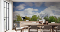 Peaceful lakeside scenery in a Lake Guardian Wall Mural dining area style.