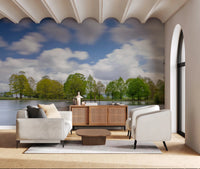 Motion blur clouds above a calm water Lake Guardian Wall Mural.