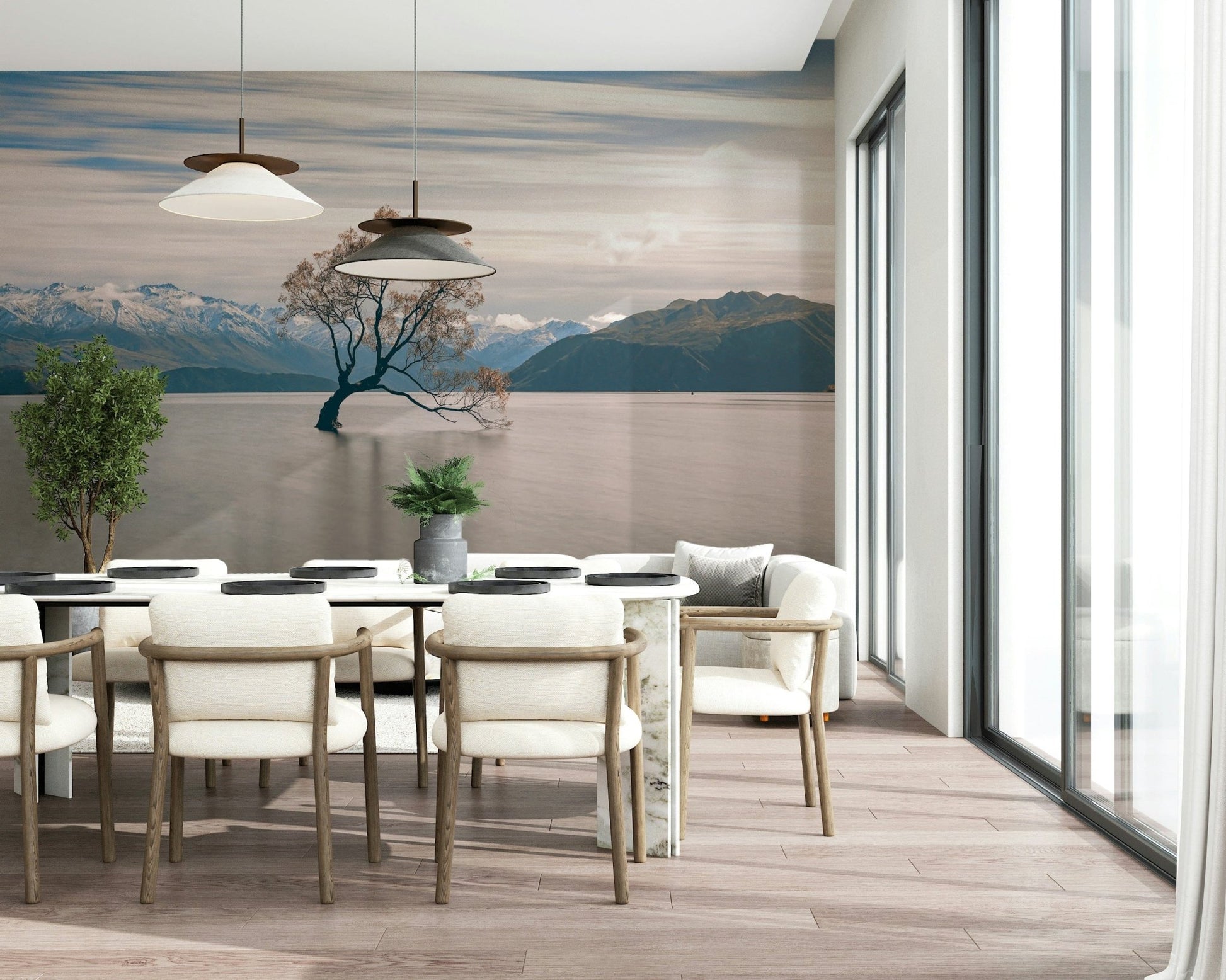 Minimalist wall decor Wanaka's famous willow, still lake, beautiful light reflections.