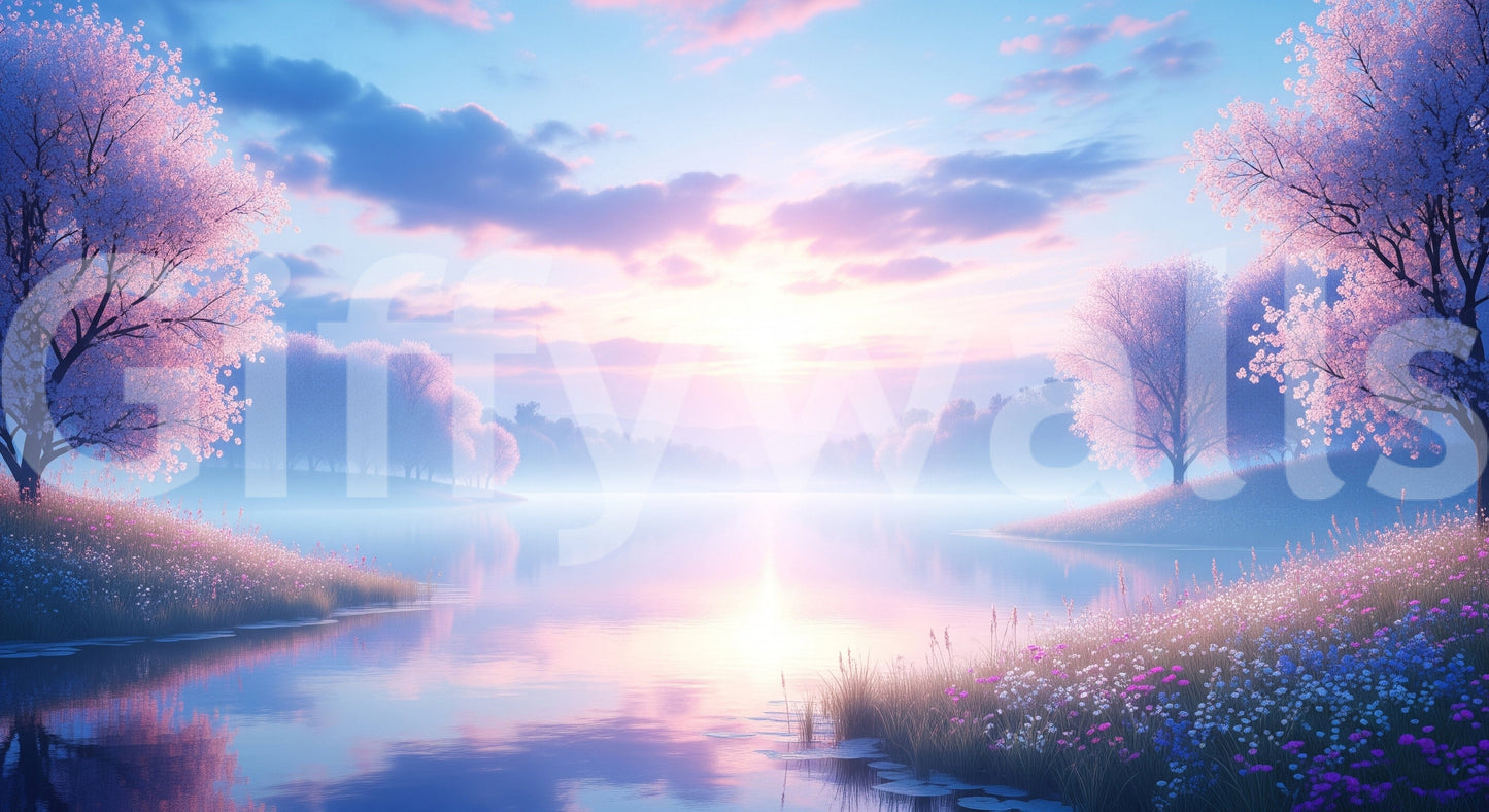 Wandgemälde „Blüte am See“