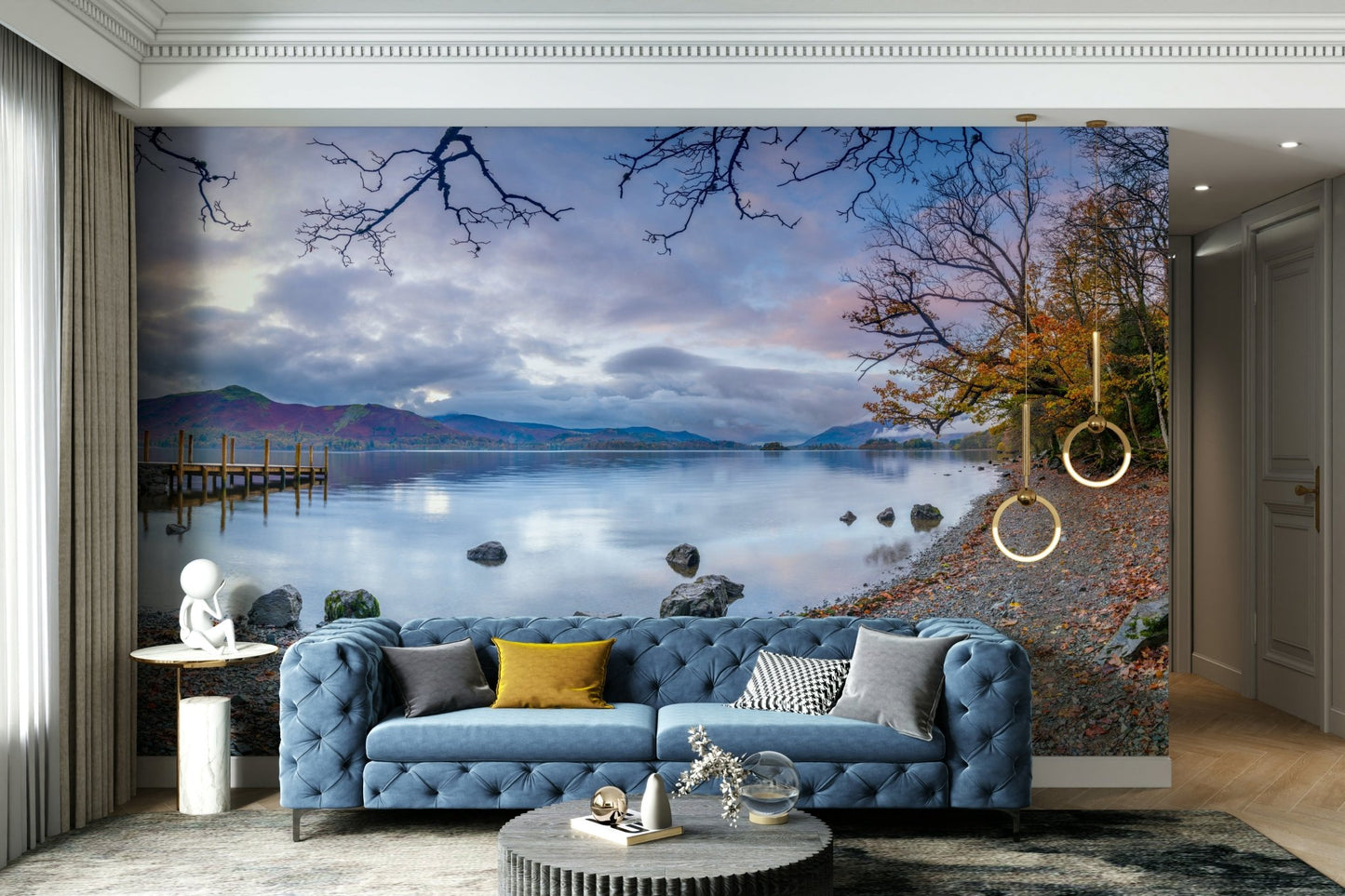 The colors are muted tones of gray, green, and brown.

