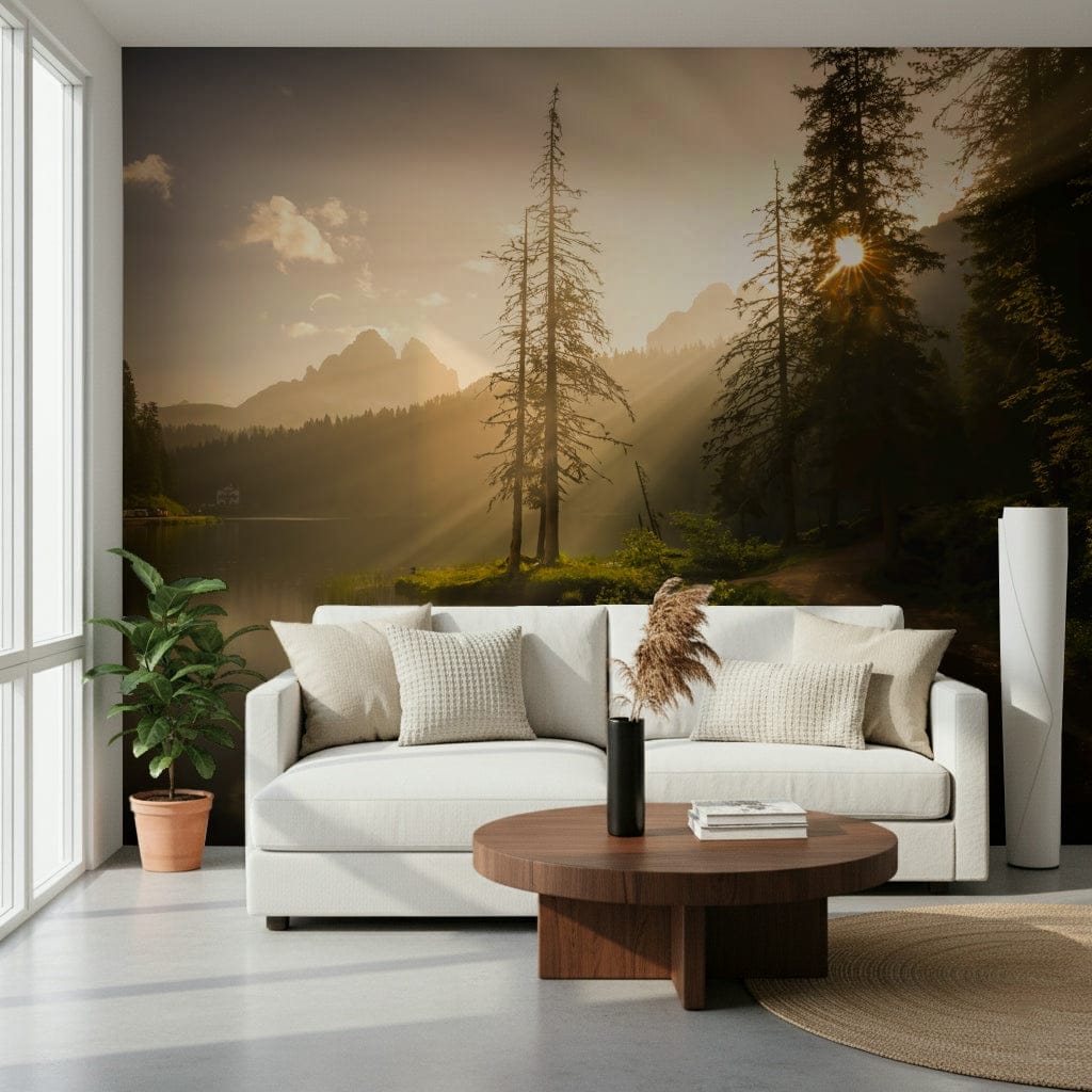 Moody forest path leading to Lakeside Radiance accent wall.