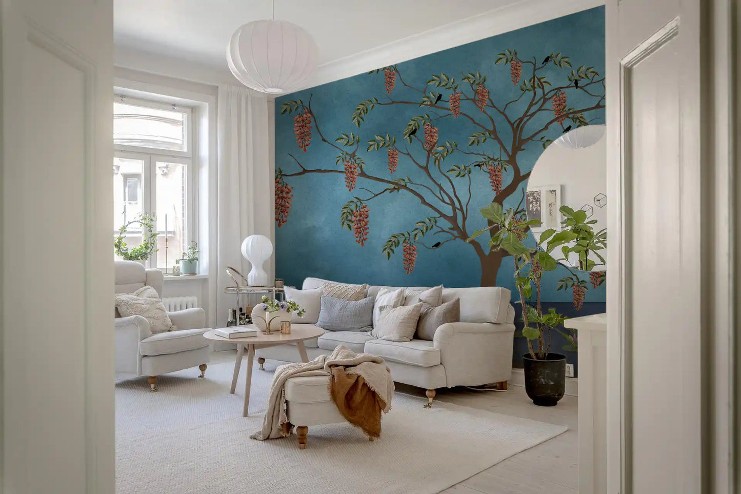 Lakeside Reverie: Cranes & Wisteria Wall Mural