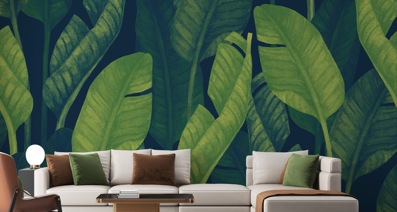 Deep green leaf wallpaper for nature-inspired decor
