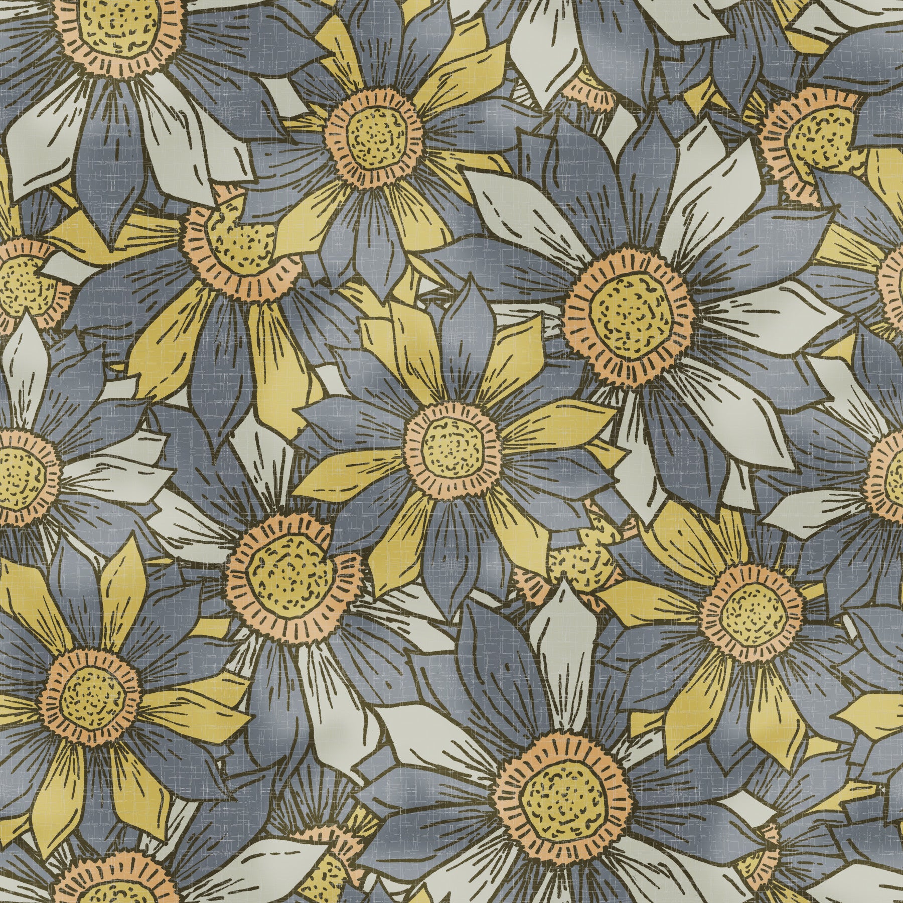 Fleurs maximalistes boho fond d'écran doré et gris