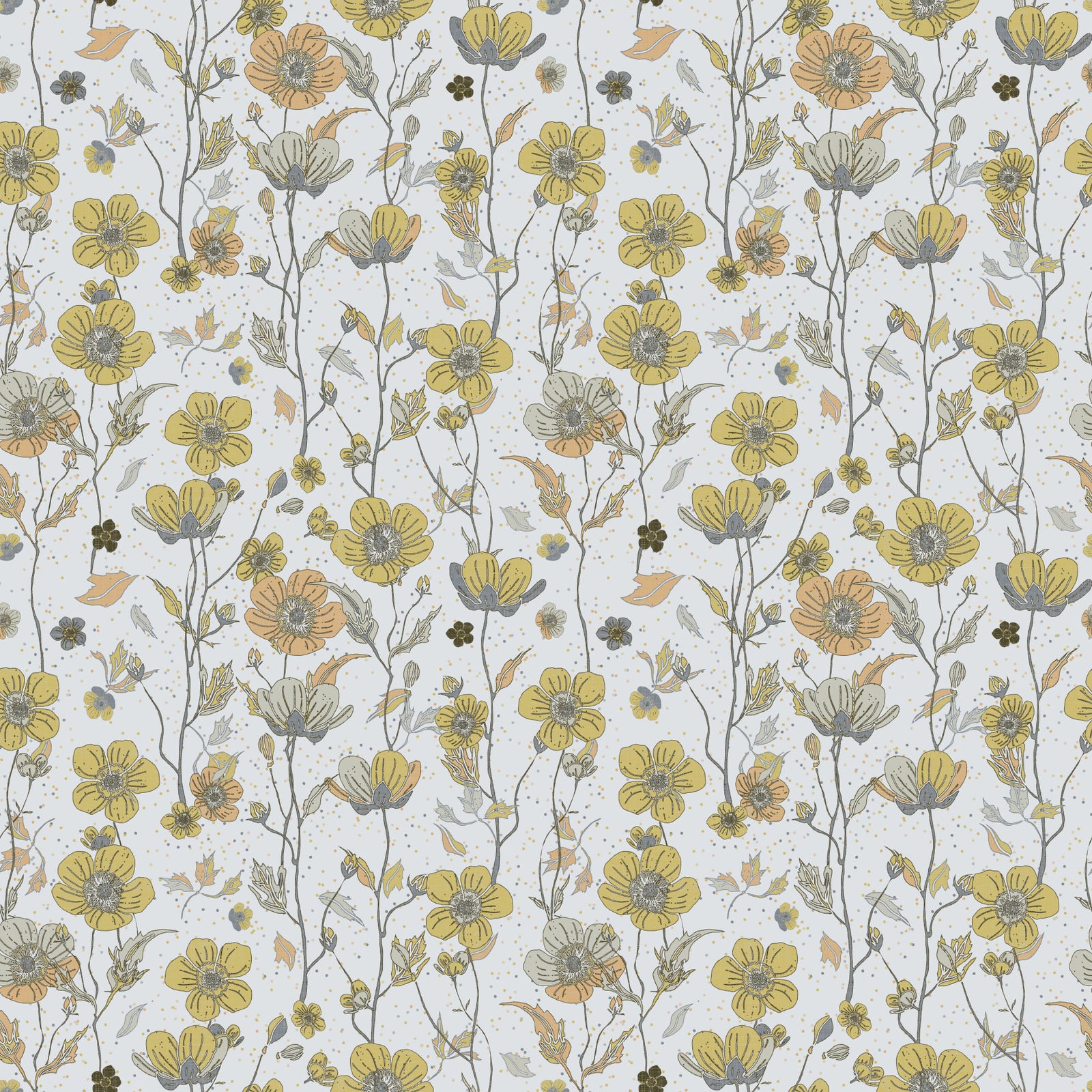 Butterblumen Garten golden und grau Tapete