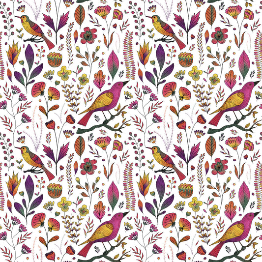 Wurliger Songbird Garden White Wallpaper