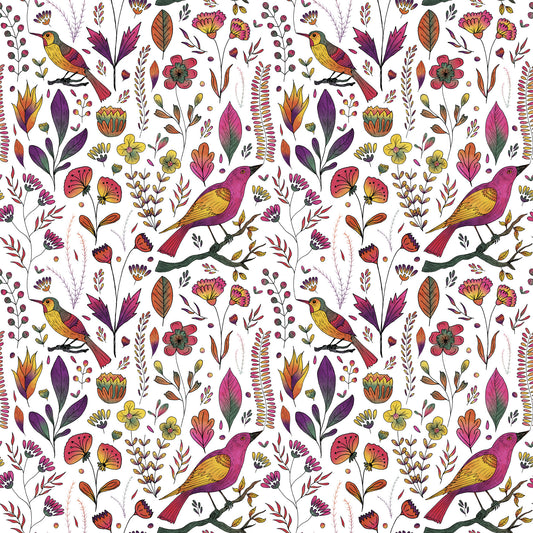 Wurliger Songbird Garden White Wallpaper