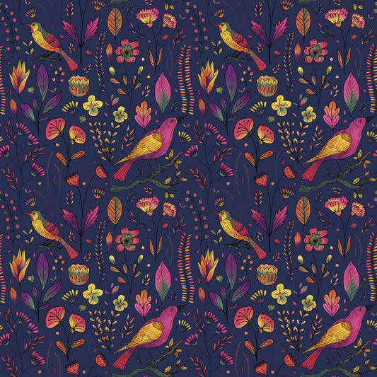 Wunderliche Songbird Garden Navy Tapete