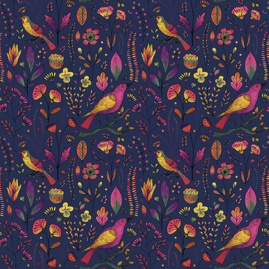 Wunderliche Songbird Garden Navy Tapete