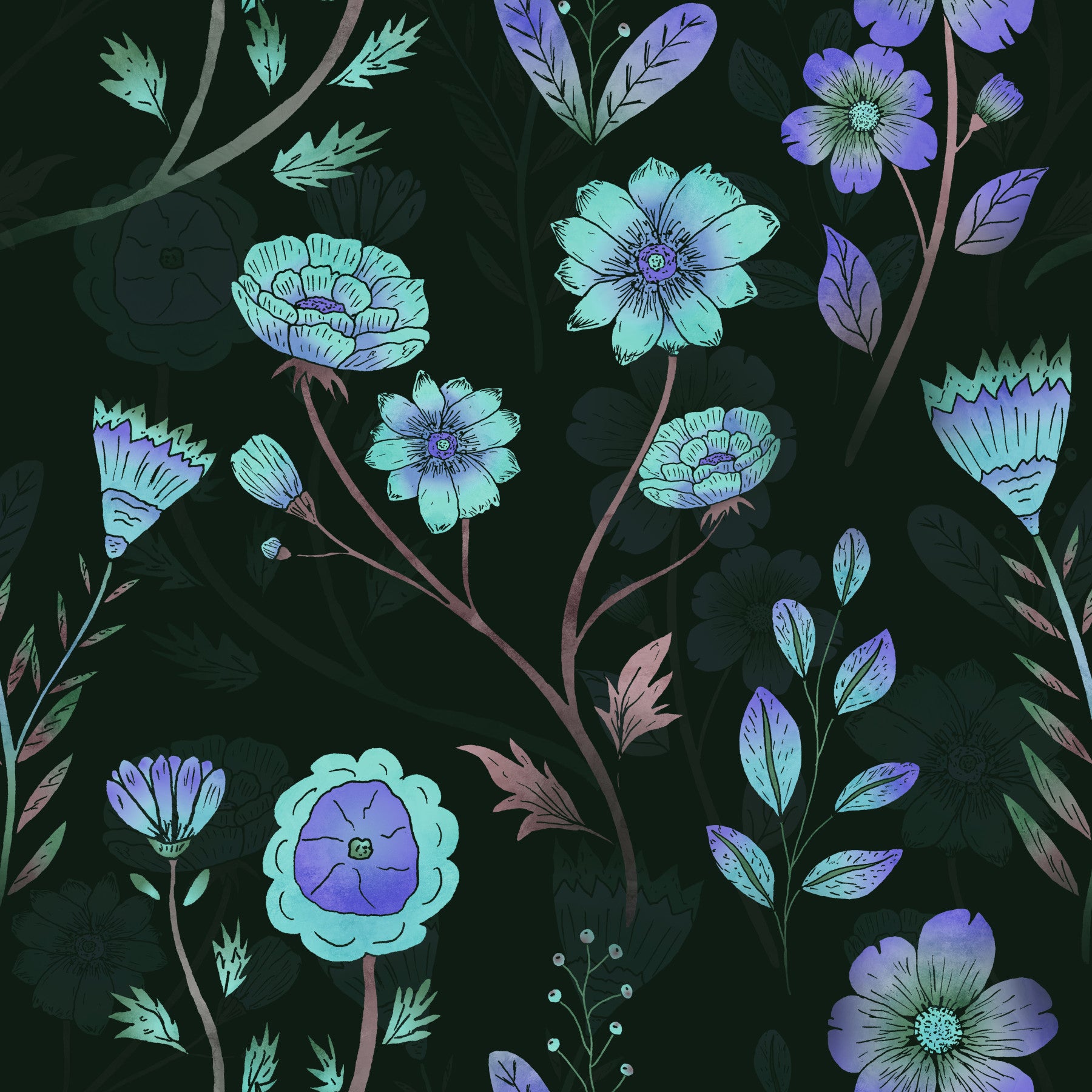 Whispers floreale luminoso sfondo toni bluastri