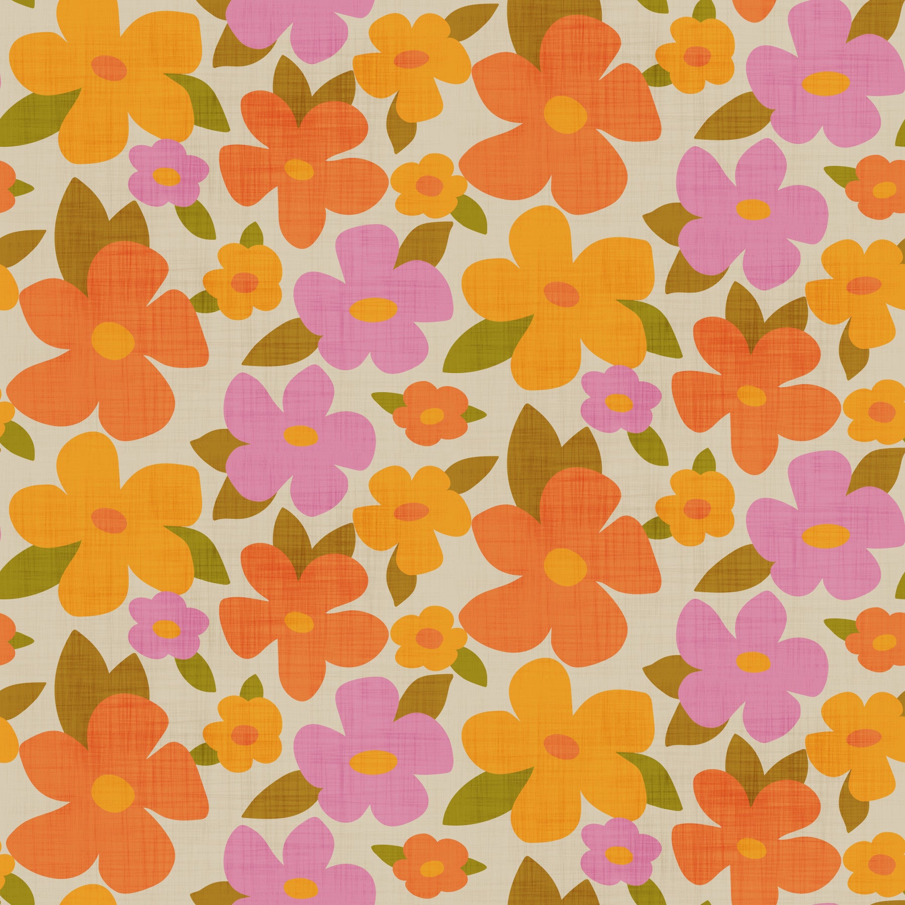 Retro lyse blomster i orange lyserødt gult tapet