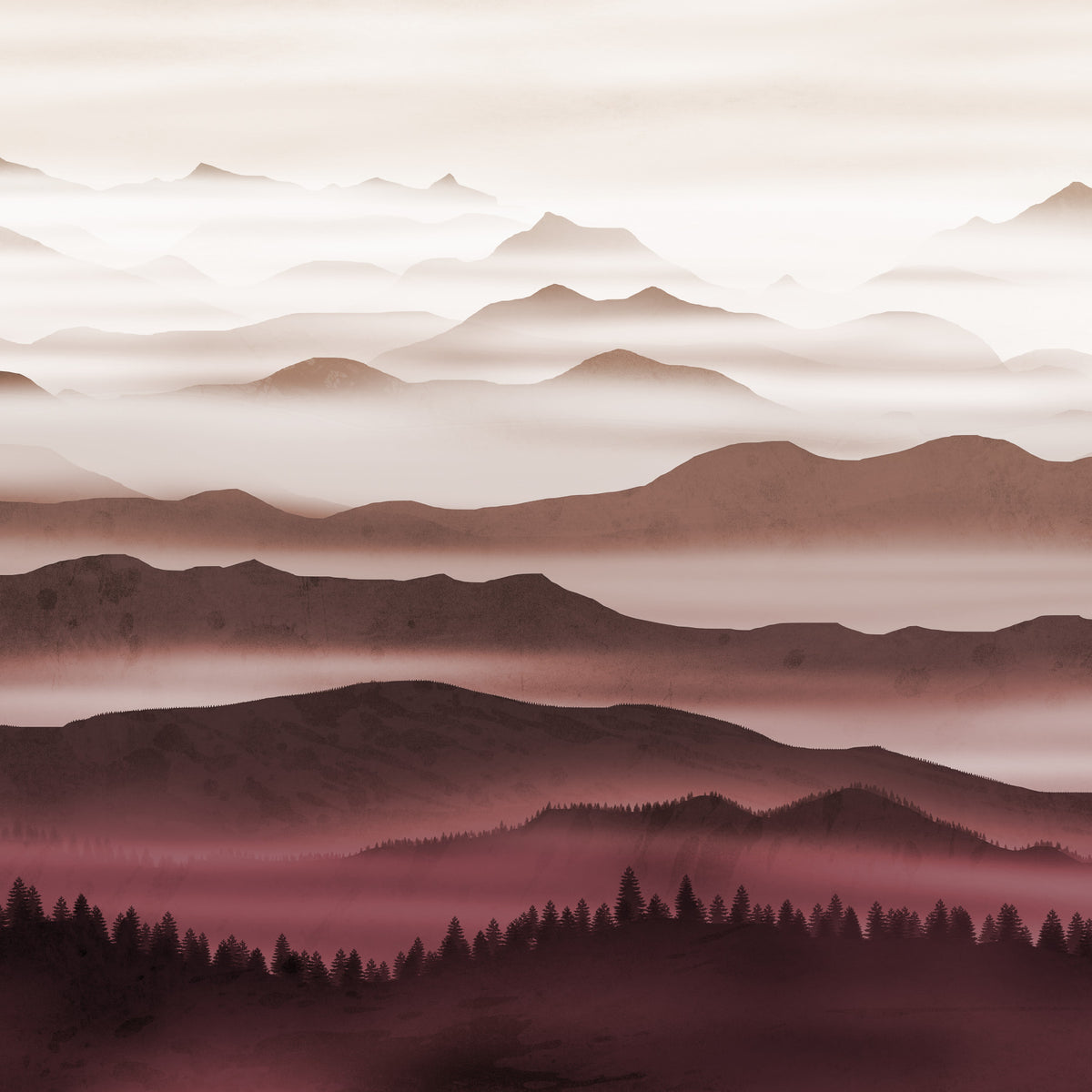 Carta da parati della foschia di montagna borundata in your room — zoomed