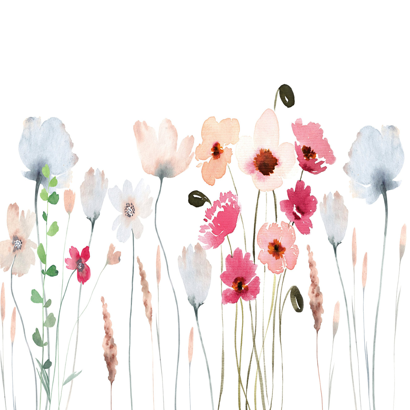 Akvarel vægmaleri med vilde blomster