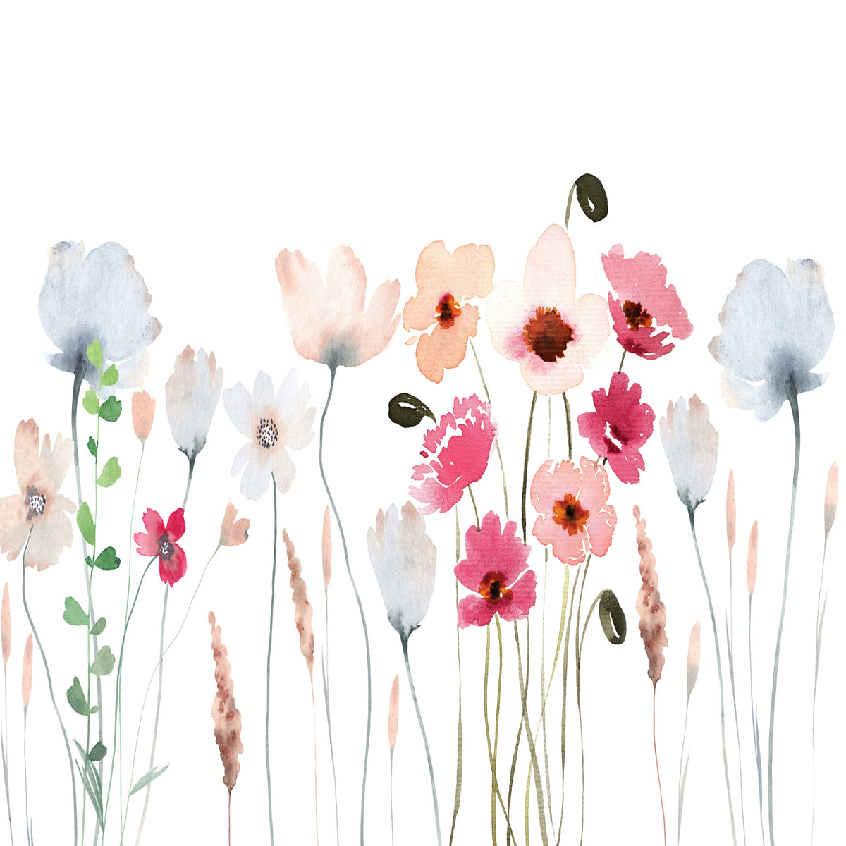 Akvarell väggmålning med vildblommor in your room — zoomed