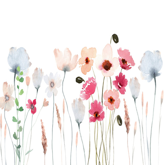 Akvarell väggmålning med vildblommor