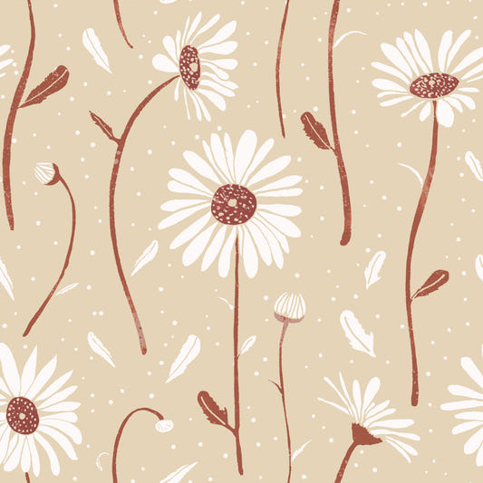 Papier peint à marguerites crème douillet