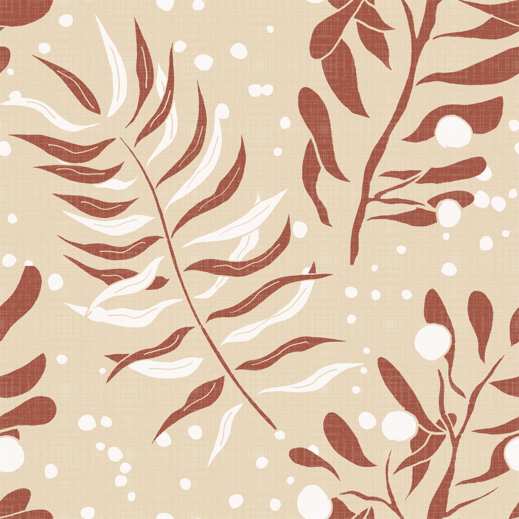 Cozy Cream Palm Leaves Wallpaper in your room — zoomed