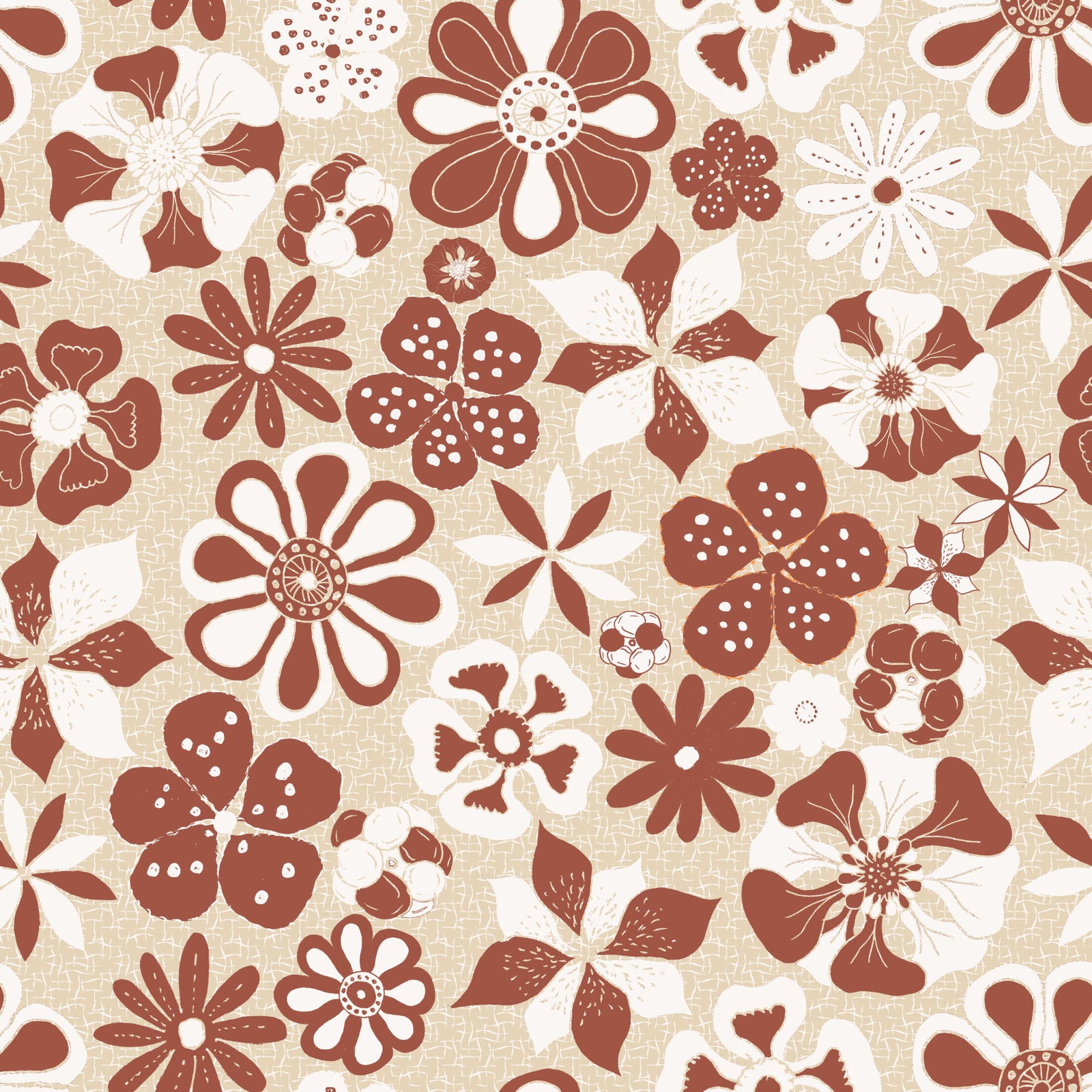Carta da parati Cozy Cream Maximalist con fiori sul viso