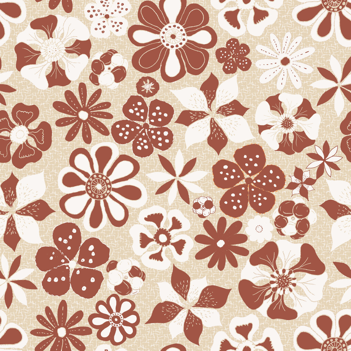 Cozy Cream Maximalist Faced Flowers Wallpaper