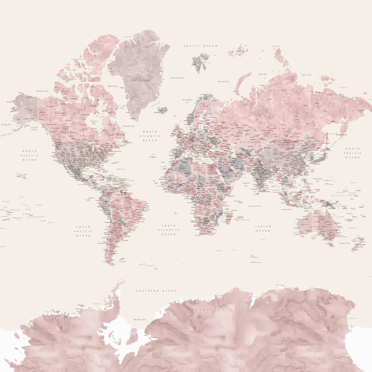 Dusty Pink World Map Wallpaper in your room