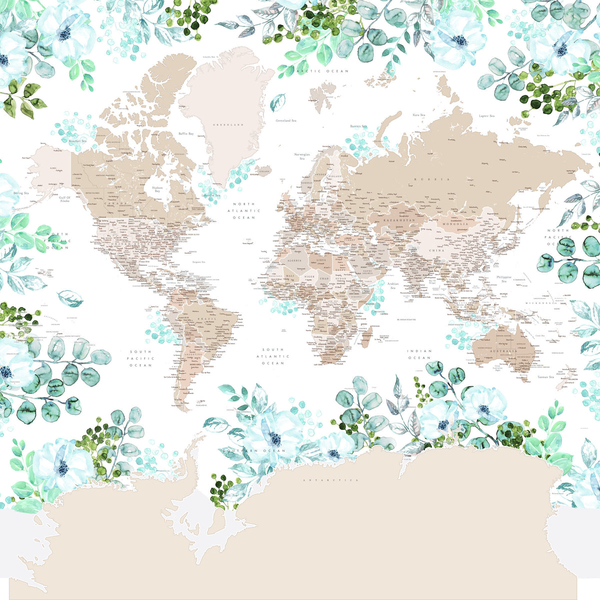 Fond d'écran de carte du monde beige aquarelle in your room — zoomed