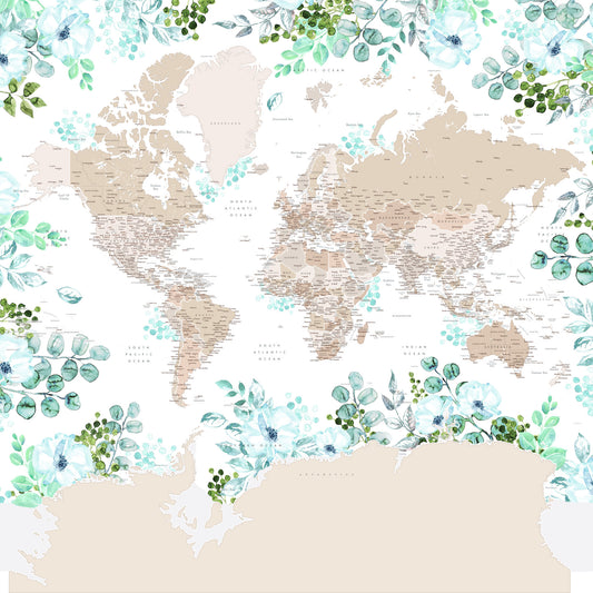ベージュの水彩画の世界地図の壁紙