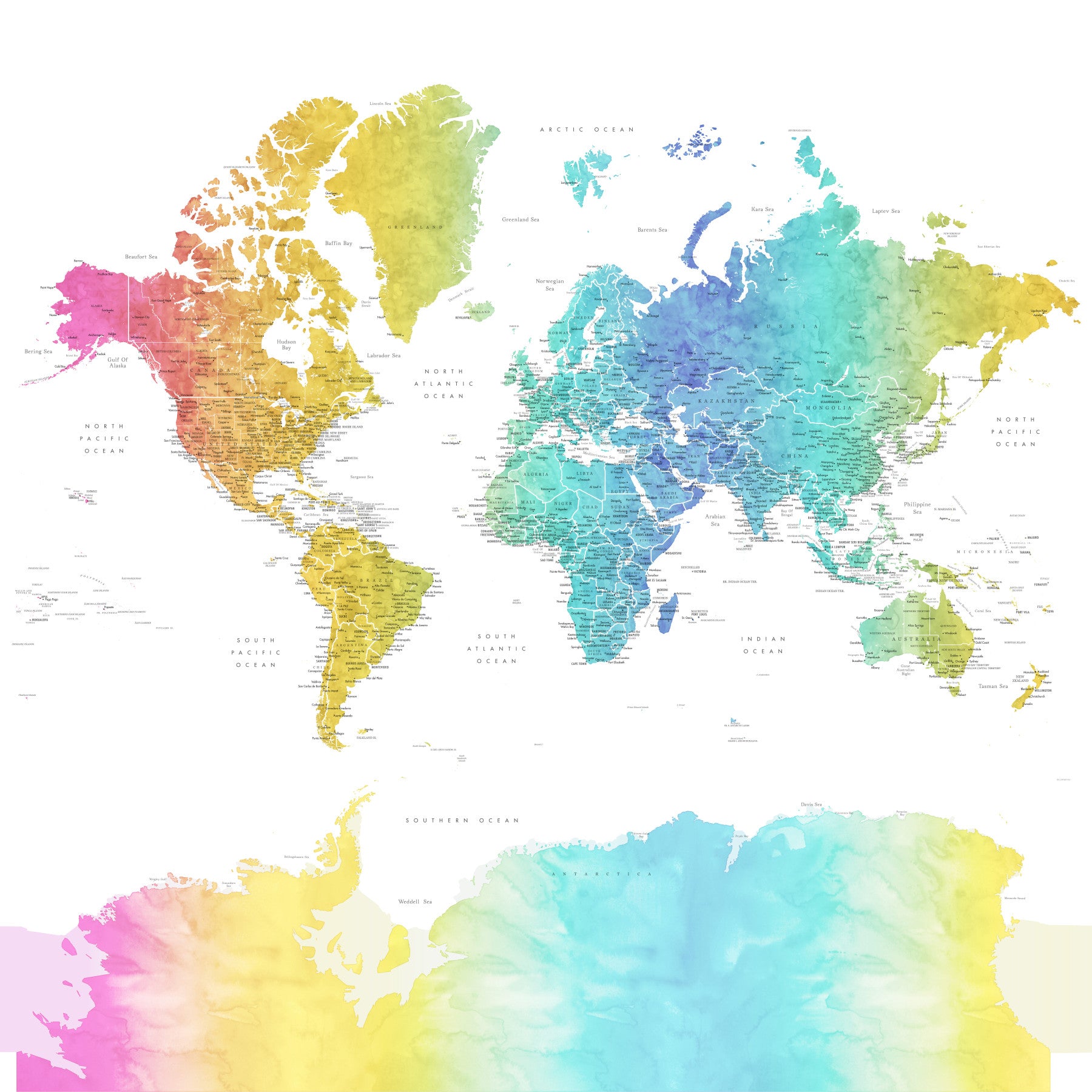 Carta da parati mappa del mondo arcobaleno