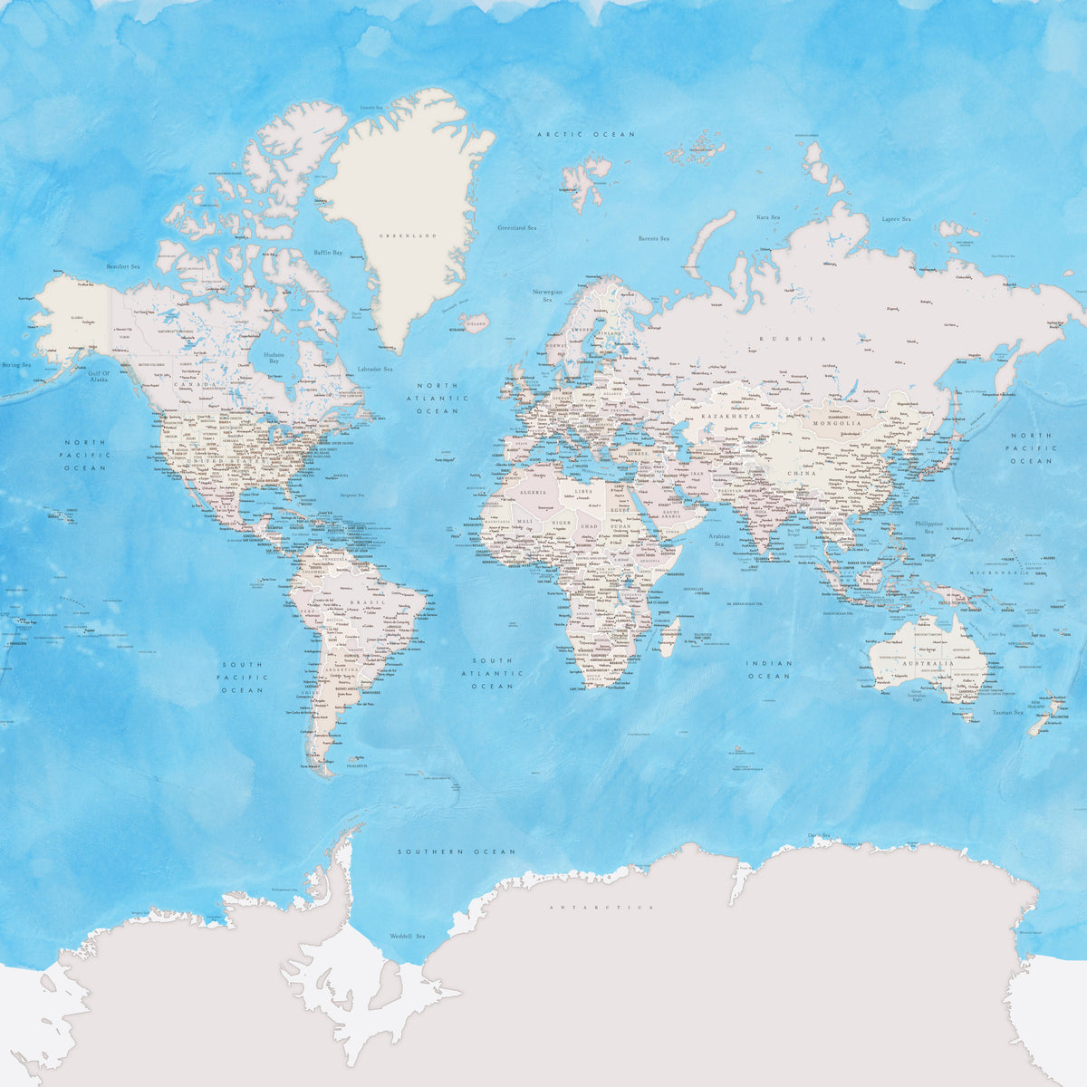 Blue Watercolor World Map tapet in your room