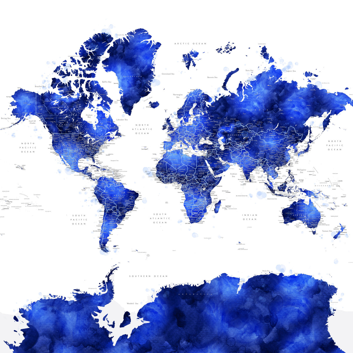 Indigo Aquarell World Map Wallpaper
