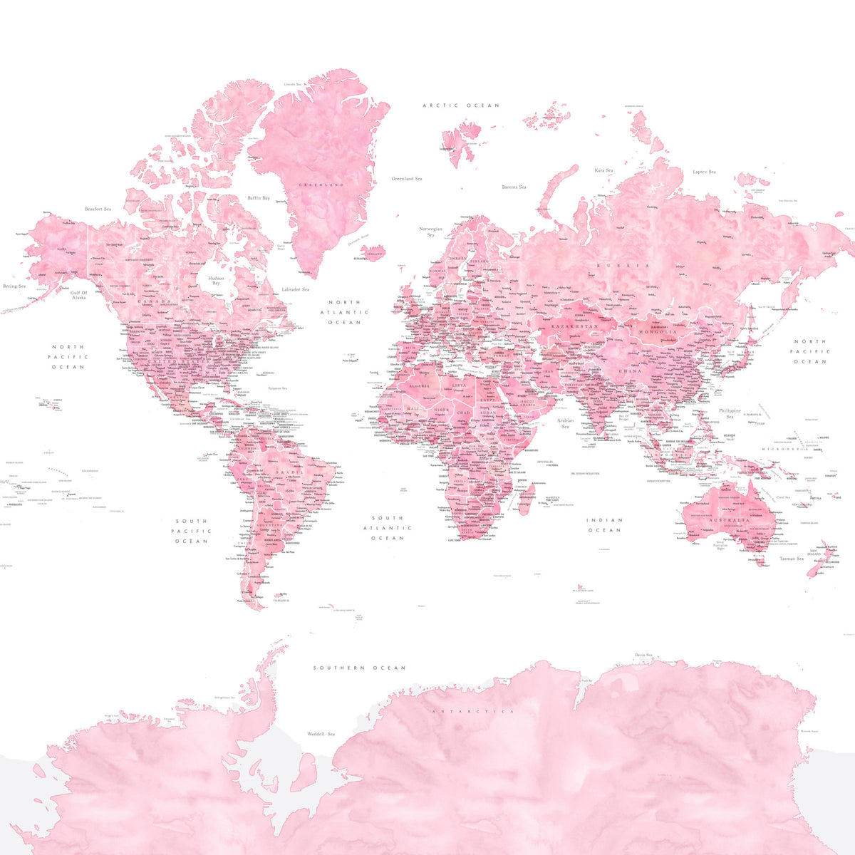 Fond d'écran de carte du monde aquarelle rose in your room — zoomed