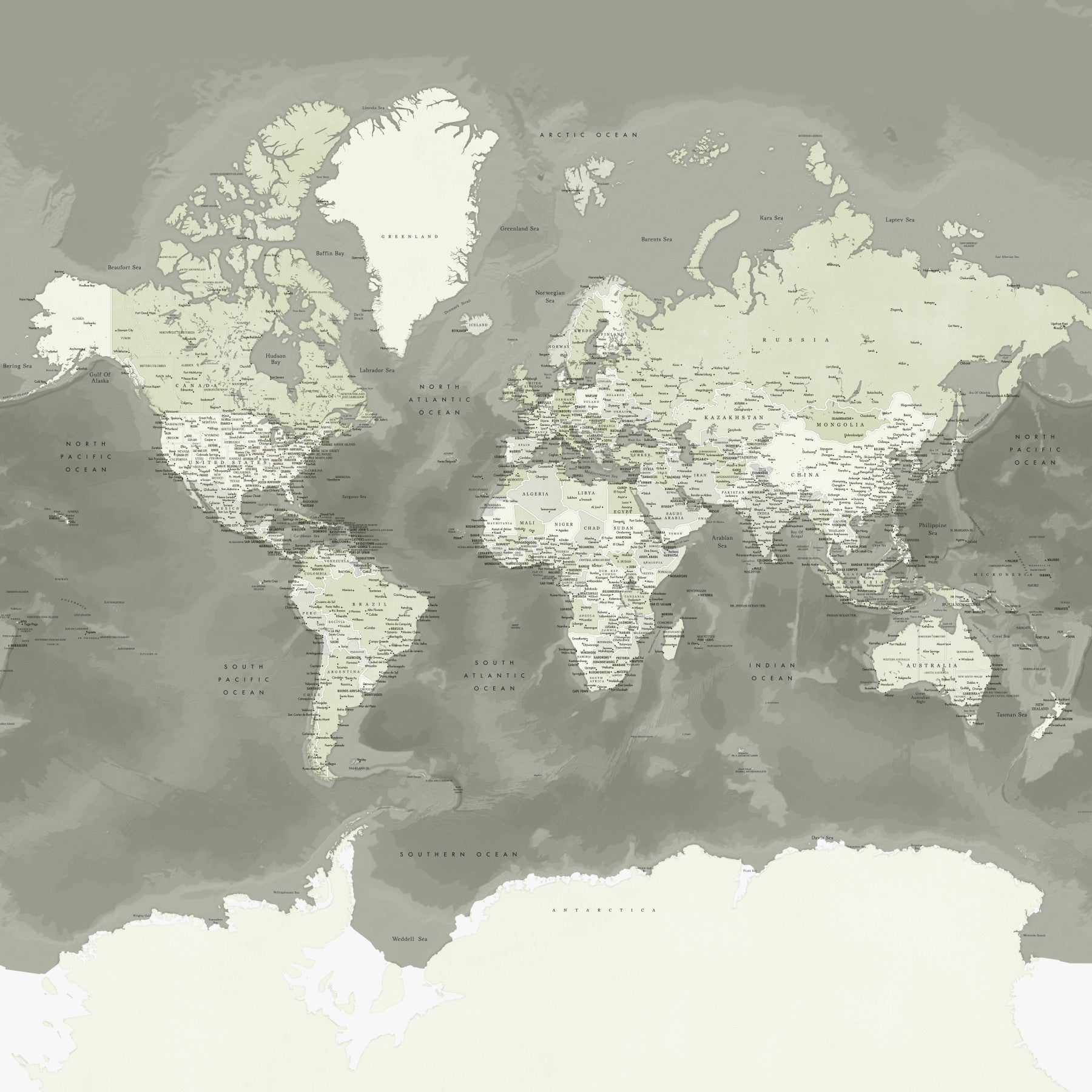 Fond d'écran aquarelle vert neutre avec carte du monde in your room — zoomed
