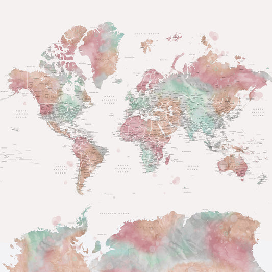 パステル水彩画の世界地図の壁紙