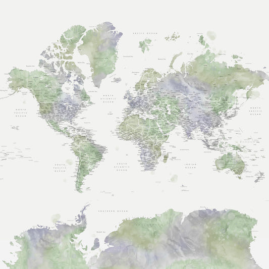 Sage Green Aquarell World Map Wallpaper