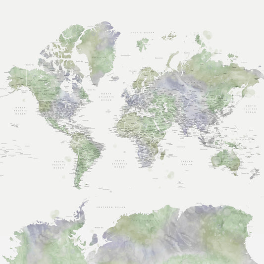 Fond d'écran aquarelle vert sauge avec carte du monde