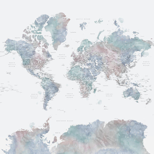 Fond d'écran aquarelle bleu poussiéreux de la carte du monde