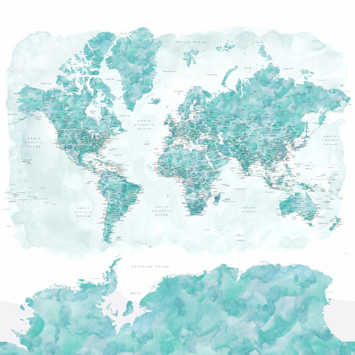 Aqua Blue Aquarell World Map Wallpaper