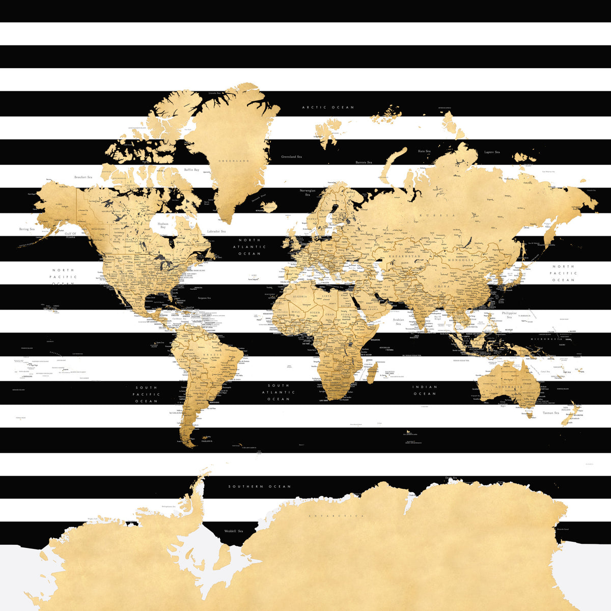 Fond d'écran de carte du monde aquarelle or et noir in your room