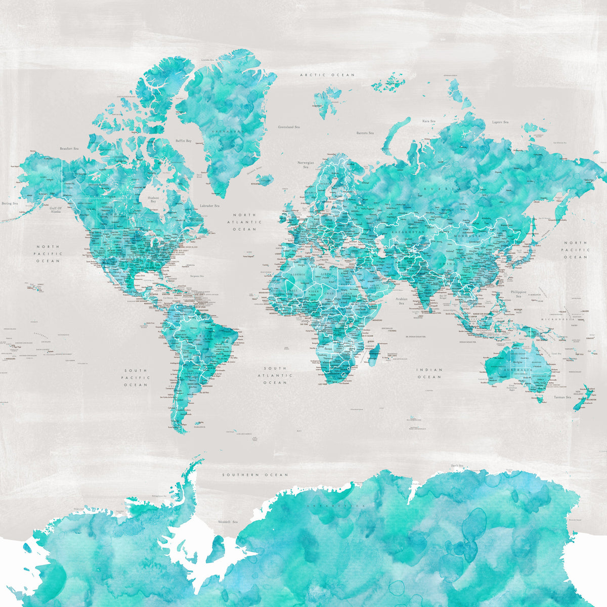Ocean Blue Watercolor World Map Tapet in your room