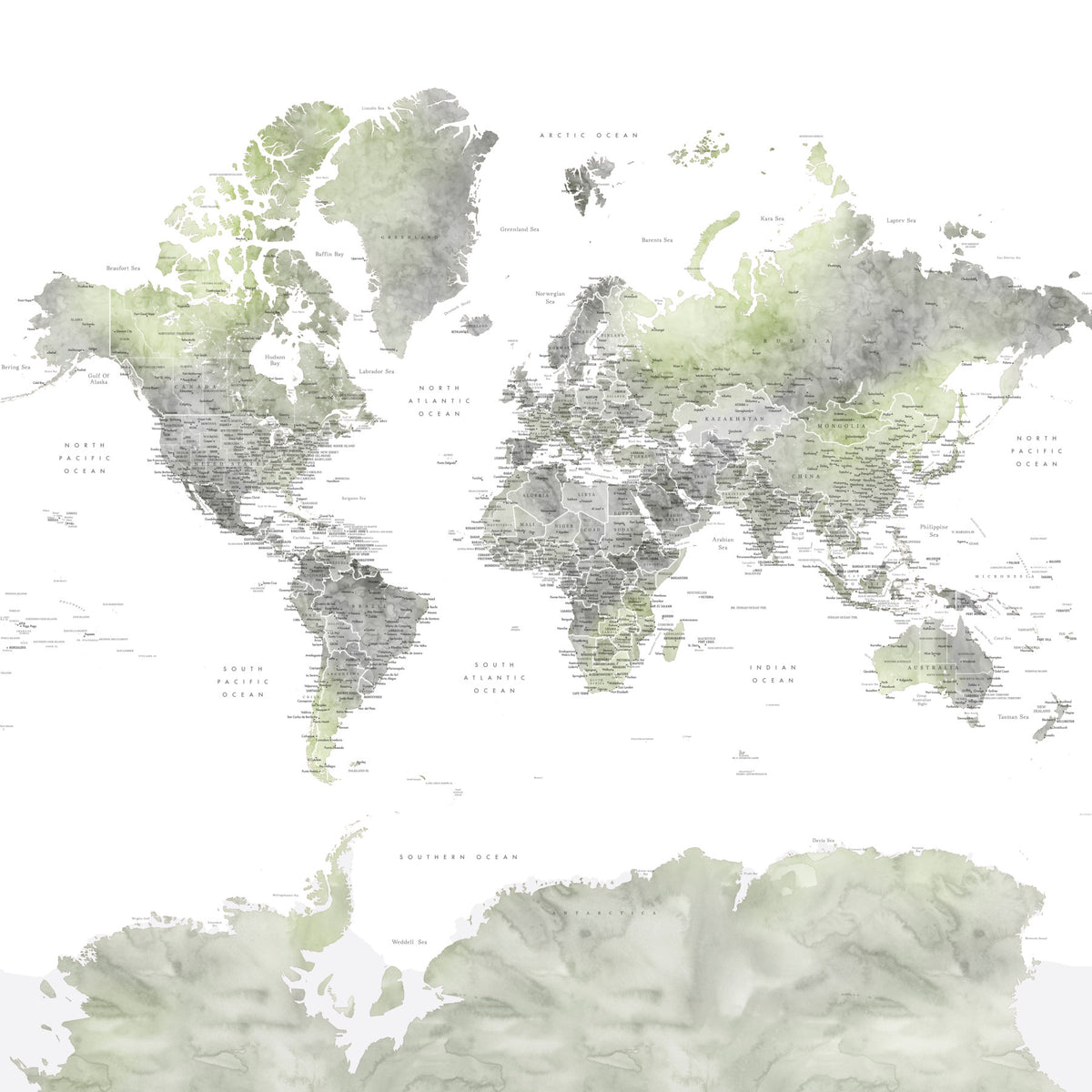 Global Greens Watercolor Map Wallpaper in your room